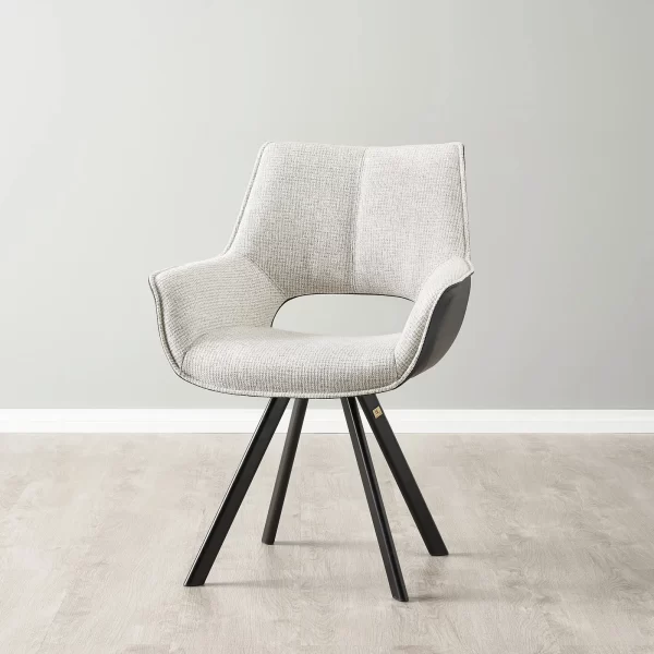 Sahrah Dove Grey Fabric Dining Chair - Black Powder Coated Legs