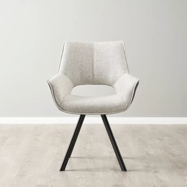 Sahrah Dove Grey Fabric Dining Chair - Black Powder Coated Legs