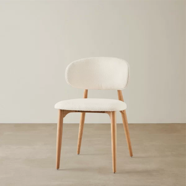 Seville Chantilly White Fabric Dining Chair - Light Brown Ash Legs