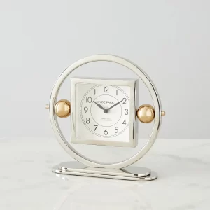 Tiffany Matte Antique Nickel and Brass Table Clock