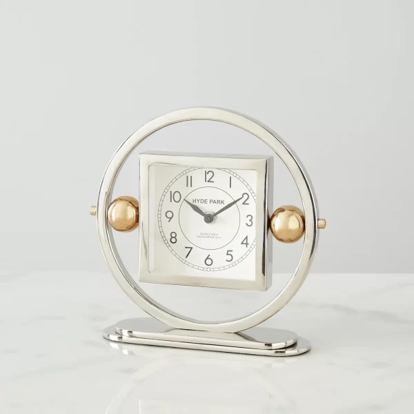 Tiffany Matte Antique Nickel and Brass Table Clock