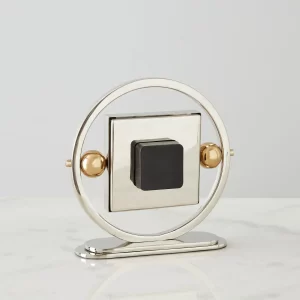 Tiffany Matte Antique Nickel and Brass Table Clock