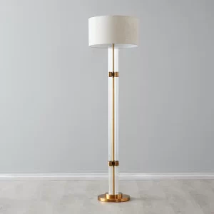 Wilton Brushed Bronze Metal Floor Lamp - White Linen Lamp Shade