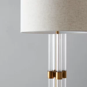 Wilton Brushed Bronze Metal Floor Lamp - White Linen Lamp Shade