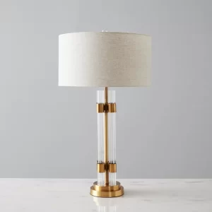 Wilton Brushed Bronze Metal Table Lamp - White Linen Lamp Shade