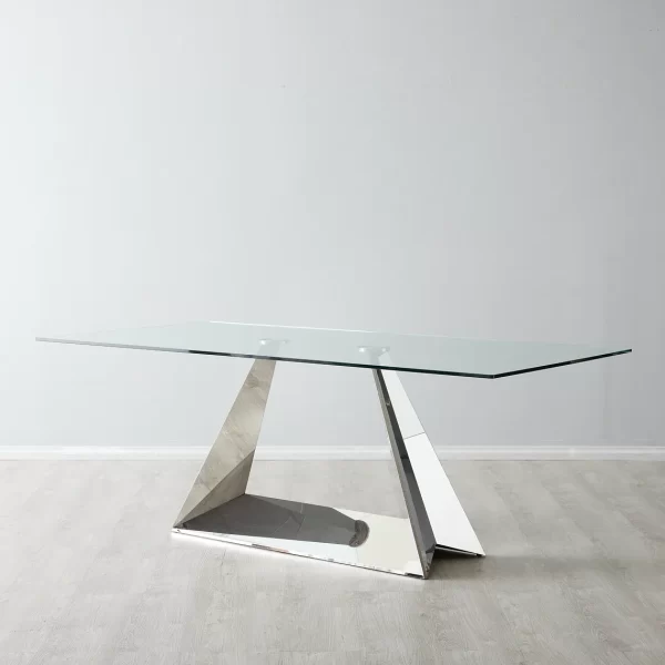 Zephyr Stainless Steel Dining Table - Glass Top1