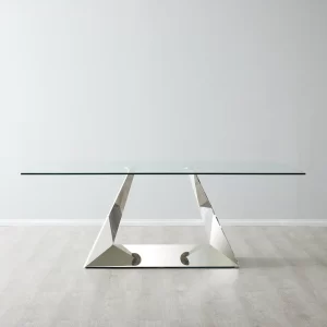 Zephyr Stainless Steel Dining Table - Glass Top1